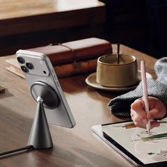 Wireless Charger Stand for iPhone: Black Walnut Wood & Aluminum Charging Station, Compatible with MagSafe