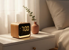 Wooden Sound Machine Alarm Clock with Birdsong & White Noise, Gentle Wake Up Digital Bedroom Clock