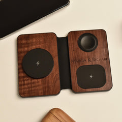 Personalized Wireless Charging Station, Custom Wood Charger Stand, iWatch & AirPods Charger, Engraved Dock, Gift for Him