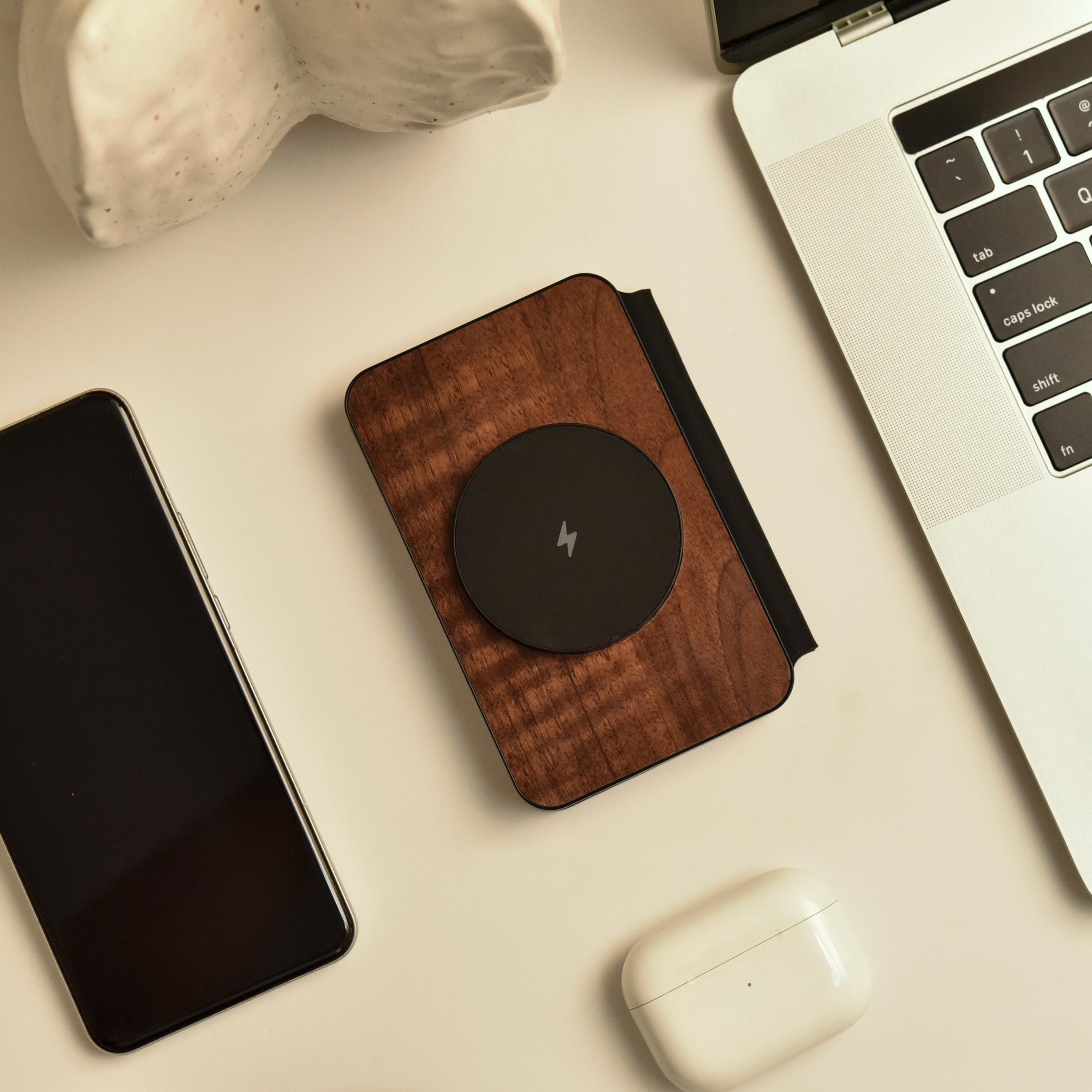 Personalized Wireless Charging Station, Custom Wood Charger Stand, iWatch & AirPods Charger, Engraved Dock, Gift for Him
