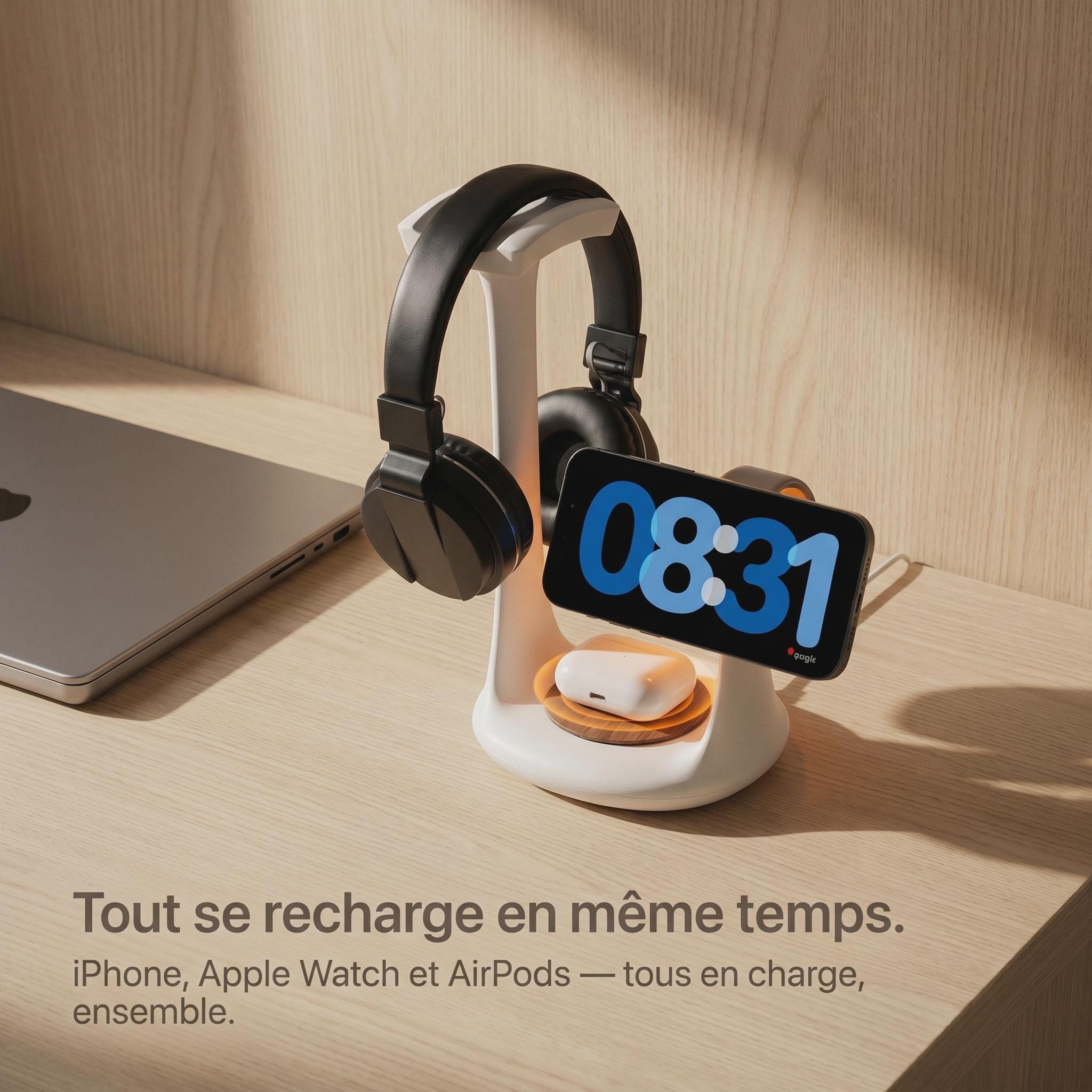 MagSafe Charger 3-in-1 Headphone Stand | Phone Charging Station for Multiple Devices iPhone Apple Watch AirPods | Desk Decor