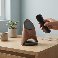 MagSafe Charger Wireless Phone Charging Stand for iPhone | Rocket Wood-Look Desk Dock | Walnut & Ash Finish